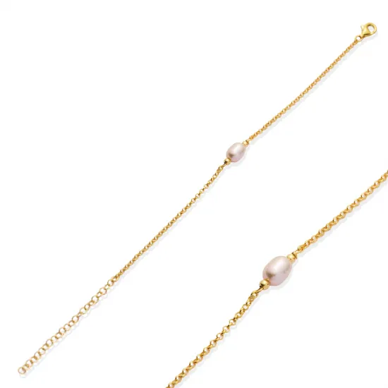 Dainty Pink Pearl Design Trendy Charm Silver Bracelet