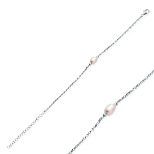 Dainty Pink Pearl Design Trendy Charm Silver Bracelet