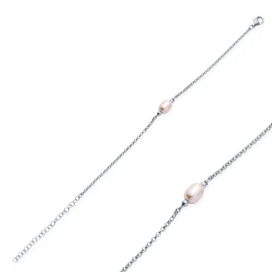 Dainty Pink Pearl Design Trendy Charm Silver Bracelet