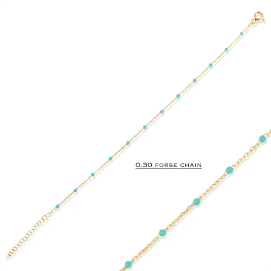 Mint Green Color Enamel 925 Chain Bracelet