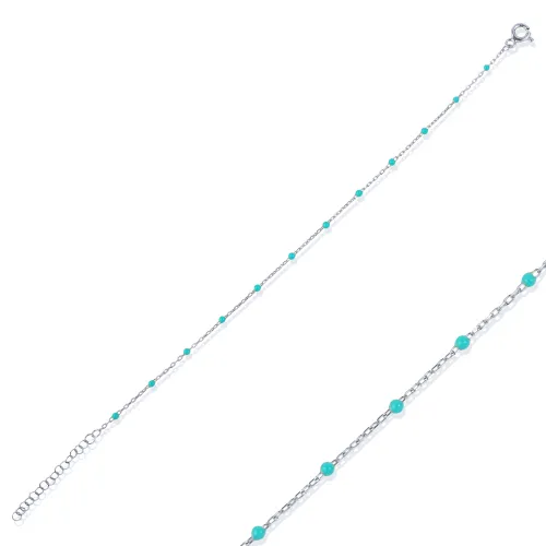 Mint Green Color Enamel 925 Chain Bracelet