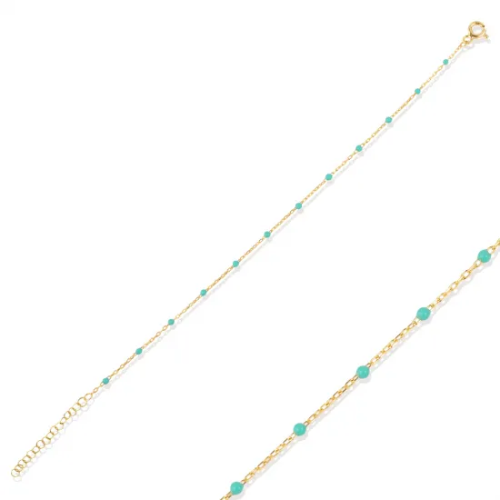 Mint Green Color Enamel 925 Chain Bracelet