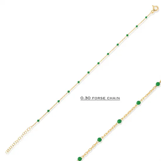Green Color Enamel 925 Chain Bracelet