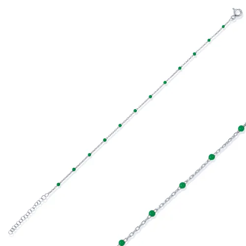 Green Color Enamel 925 Chain Bracelet