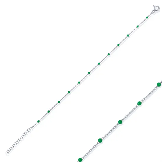 Green Color Enamel 925 Chain Bracelet