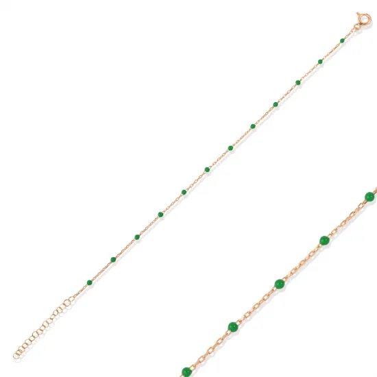 Green Color Enamel 925 Chain Bracelet