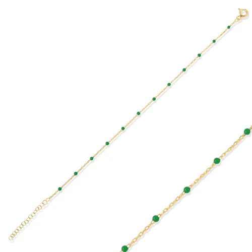 Green Color Enamel 925 Chain Bracelet