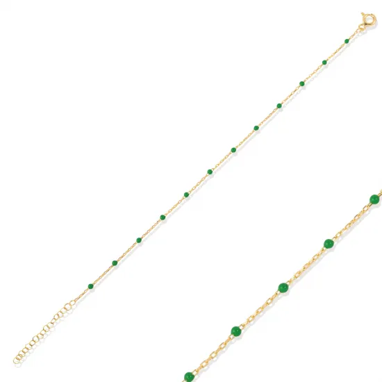 Green Color Enamel 925 Chain Bracelet