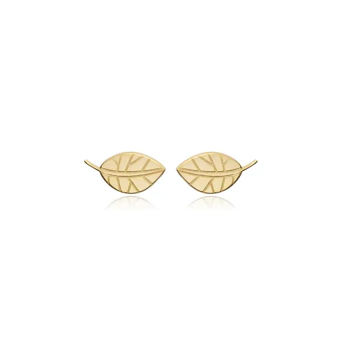 Origami Leaf Design Silver Stud Earrings