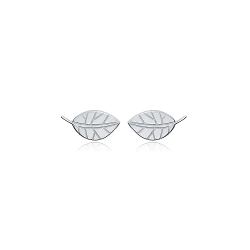 Origami Leaf Design Silver Stud Earrings