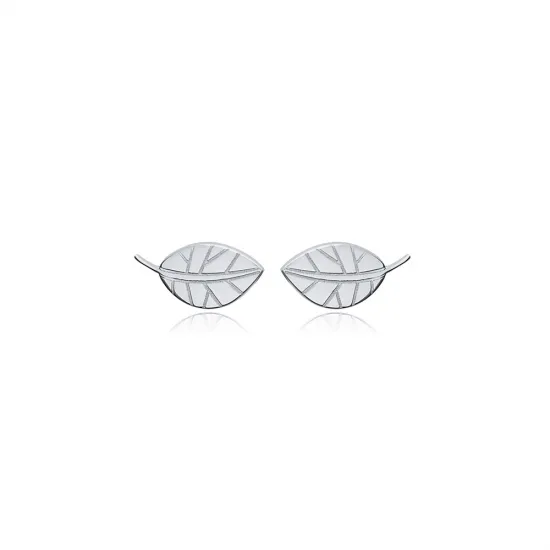 Origami Leaf Design Silver Stud Earrings