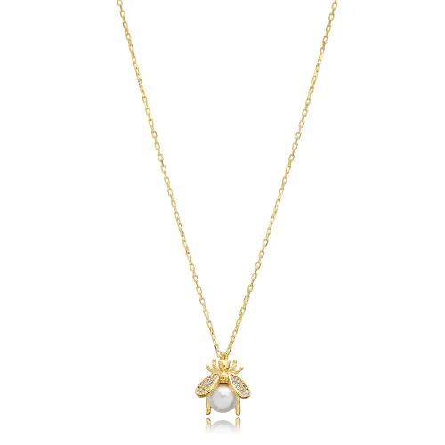 Bee Design Cute Pearl Charm Necklace 925 Silver Jewelry
