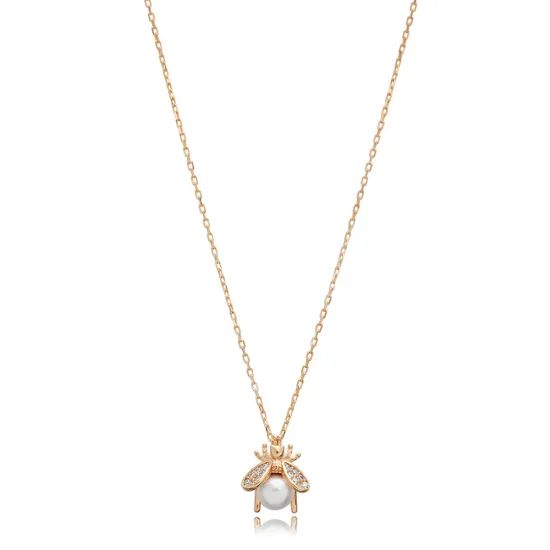 Bee Design Cute Pearl Charm Necklace 925 Silver Jewelry
