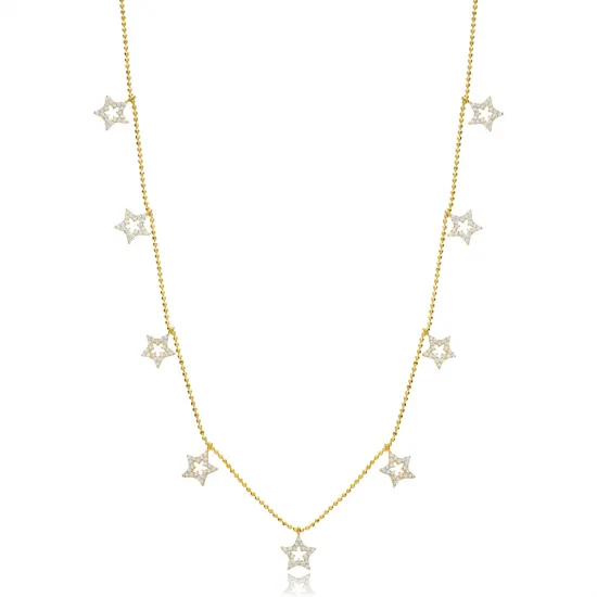 Star Design CZ Stone Shaker Silver Necklace