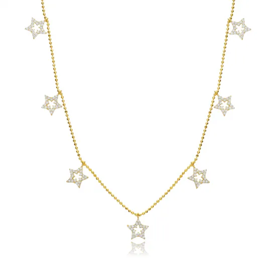 Star Design CZ Stone Shaker Silver Necklace