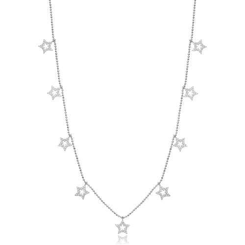 Star Design CZ Stone Shaker Silver Necklace