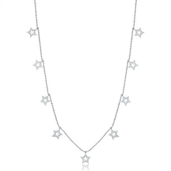 Star Design CZ Stone Shaker Silver Necklace