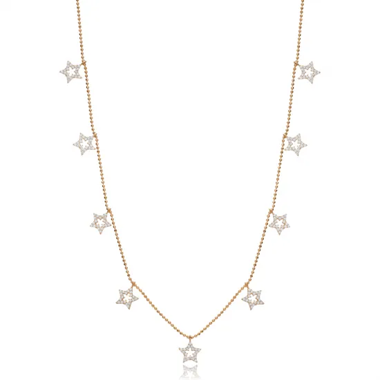 Star Design CZ Stone Shaker Silver Necklace