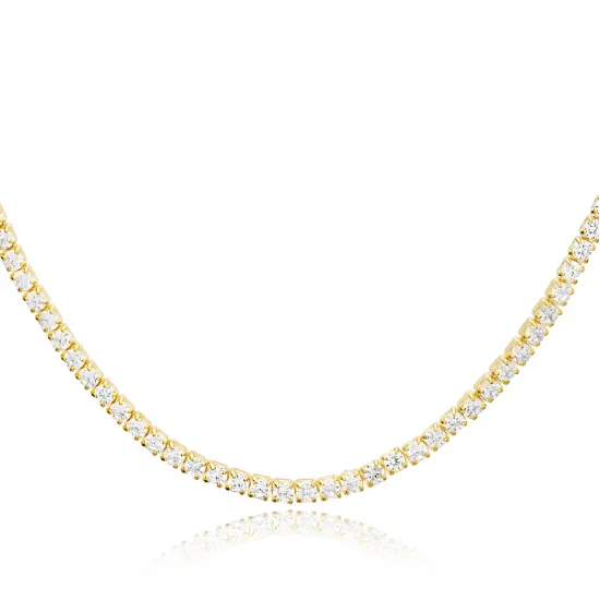 Chic Square Design Zirconia Stone Tennis Necklace Handmade Turkish 925 Sterling Silver Jewelry