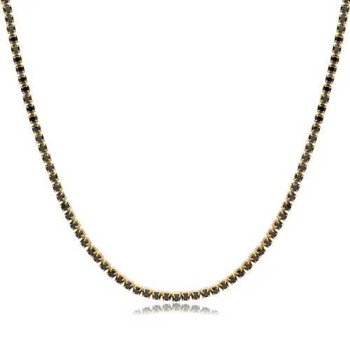Black Zircon Stone Design Tennis Necklace Handmade Turkish 925 Sterling Silver Jewelry