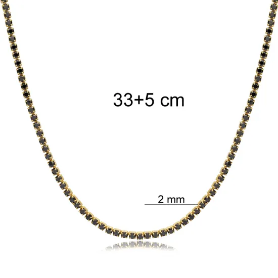Black Zircon Stone Design Tennis Necklace Handmade Turkish 925 Sterling Silver Jewelry