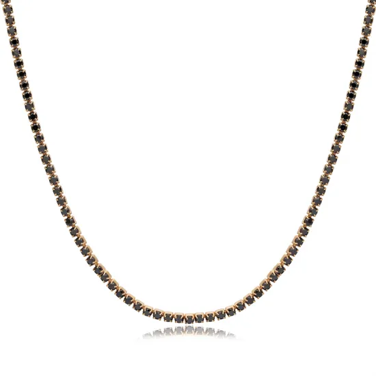 Black Zircon Stone Design Tennis Necklace Handmade Turkish 925 Sterling Silver Jewelry