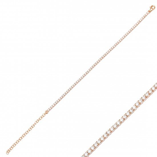 2 mm Square Design CZ Sterling Silver Tennis Bracelet BRA-3282