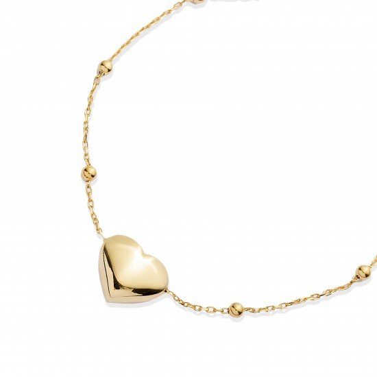 Elegant Plain Heart Design Ball Chain Silver Bracelet BRA-4359