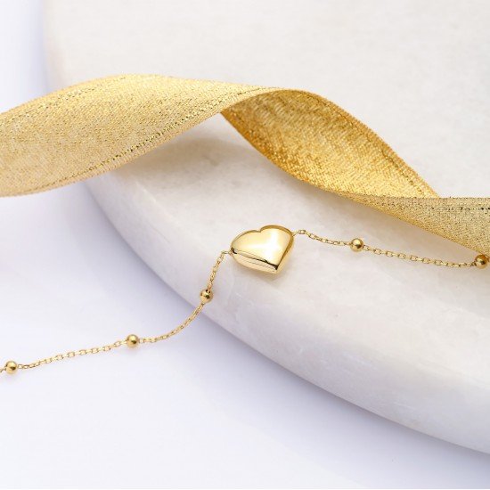 Elegant Plain Heart Design Ball Chain Silver Bracelet BRA-4359