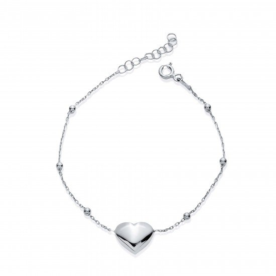 Elegant Plain Heart Design Ball Chain Silver Bracelet BRA-4359