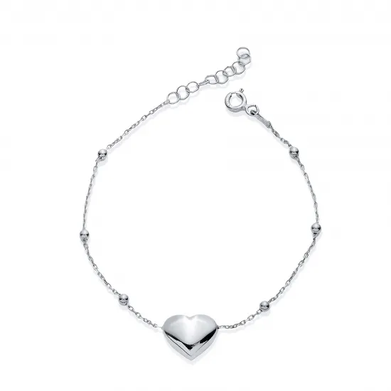 Elegant Plain Heart Design Ball Chain Silver Bracelet BRA-4359