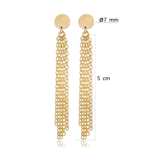 Plain Round Design Chain Stud Long Earring