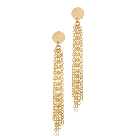 Plain Round Design Chain Stud Long Earring Plain Round Design Chain Stud Long Earring