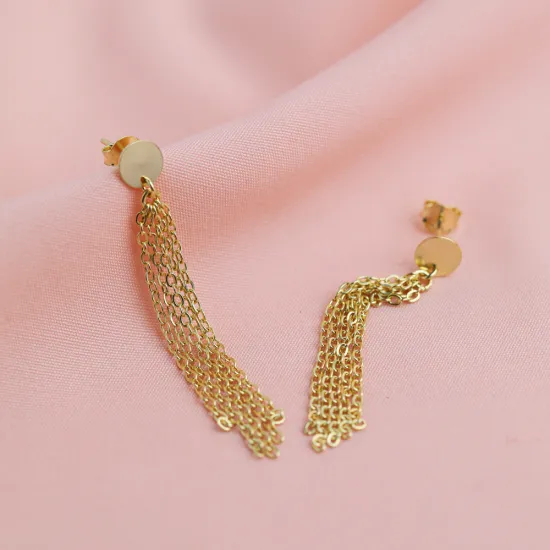 Plain Round Design Chain Stud Long Earring Plain Round Design Chain Stud Long Earring