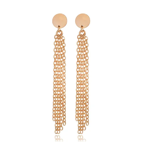 Plain Round Design Chain Stud Long Earring