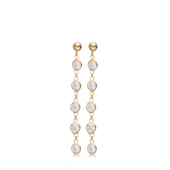 Dainty CZ Round Shape Stud Long Earrings Dainty CZ Round Shape Stud Long Earrings