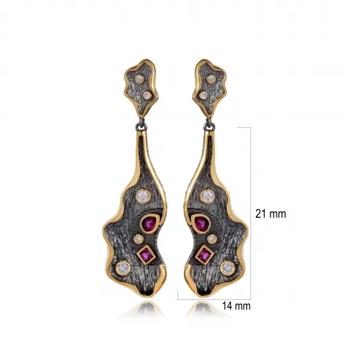 Two Tone Textured Ruby Wholesale 925 Earrings Two Tone Textured Ruby Wholesale 925 Earrings