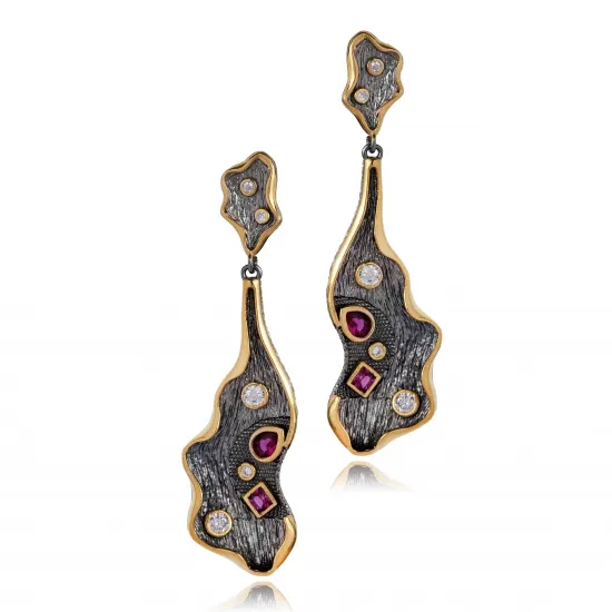 Two Tone Textured Ruby Wholesale 925 Earrings Two Tone Textured Ruby Wholesale 925 Earrings