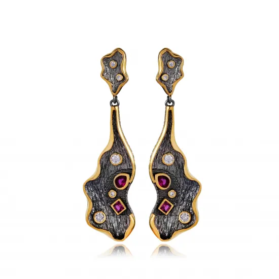 Two Tone Textured Ruby Wholesale 925 Earrings Two Tone Textured Ruby Wholesale 925 Earrings