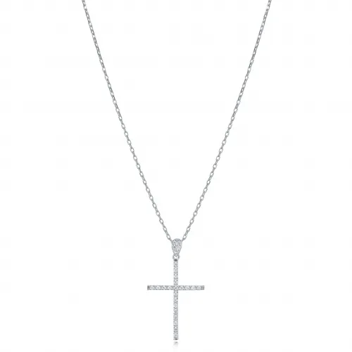 CZ Stone Classic Cross Design Charm Necklace