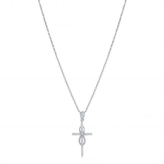 Infinity Cross Design CZ Stone Charm Necklace Infinity Cross Design CZ Stone Charm Necklace