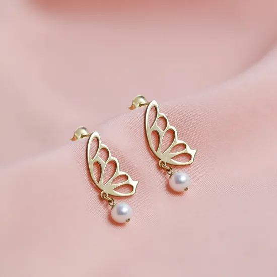 Plain Butterfly Round Pearl Stud Earrings Plain Butterfly Round Pearl Stud Earrings