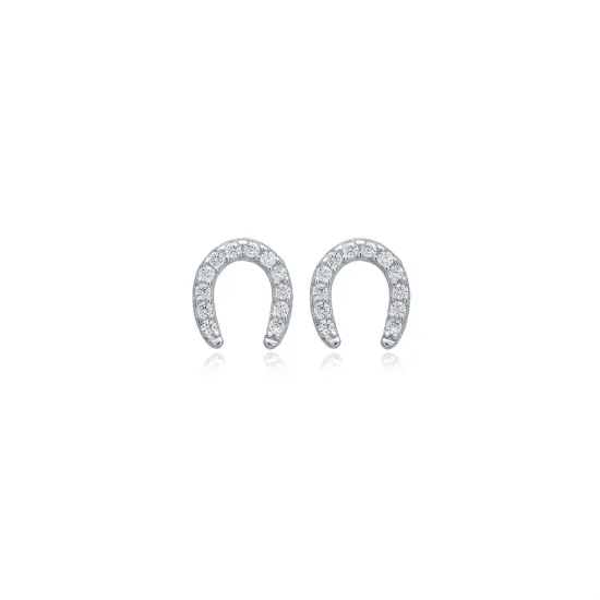 Horseshoe Design Cz Silver Stud Earrings Horseshoe Design Cz Silver Stud Earrings