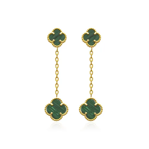 Malachite Clover 925 Silver Stud Earrings
