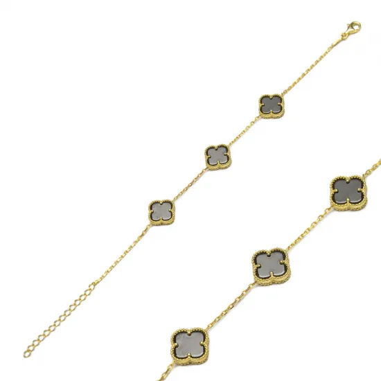 Three Motif Black Clover 925 Charm Bracelet Three Motif Black Clover 925 Charm Bracelet
