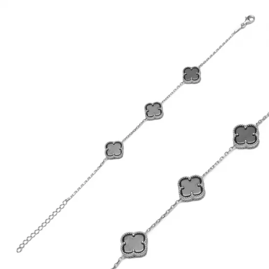 Three Motif Black Clover 925 Charm Bracelet Three Motif Black Clover 925 Charm Bracelet
