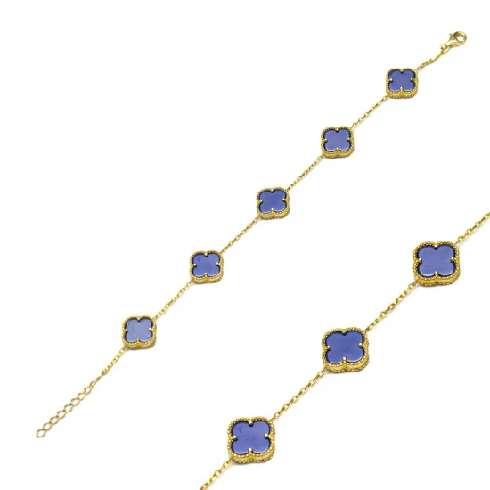 Five Motif Clover Lapis Lazuli Charm Bracelet Five Motif Clover Lapis Lazuli Charm Bracelet
