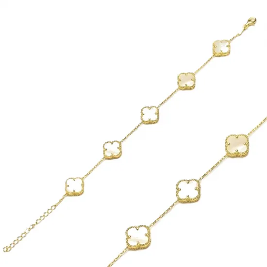 Five Motif White Clover 925 Charm Bracelet Five Motif White Clover 925 Charm Bracelet