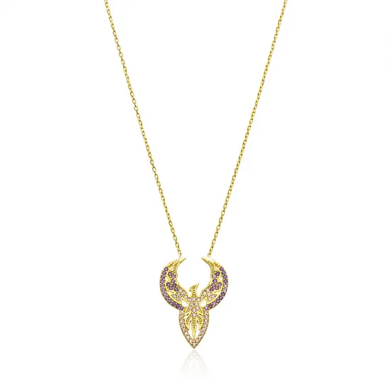 Amethyst CZ Phoenix Design Charm Necklace Amethyst CZ Phoenix Design Charm Necklace
