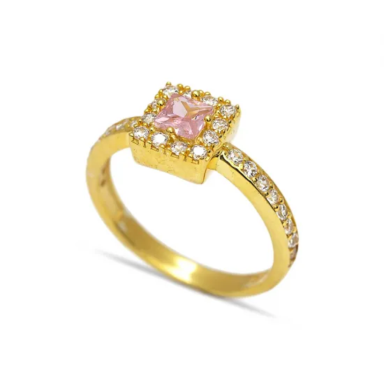 Pink Square CZ Stone 925 Cluster Ring Pink Square CZ Stone 925 Cluster Ring
